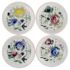 Anja Juurikkala for Arabia, Four "Crayfish" Dinner Plates in Stoneware