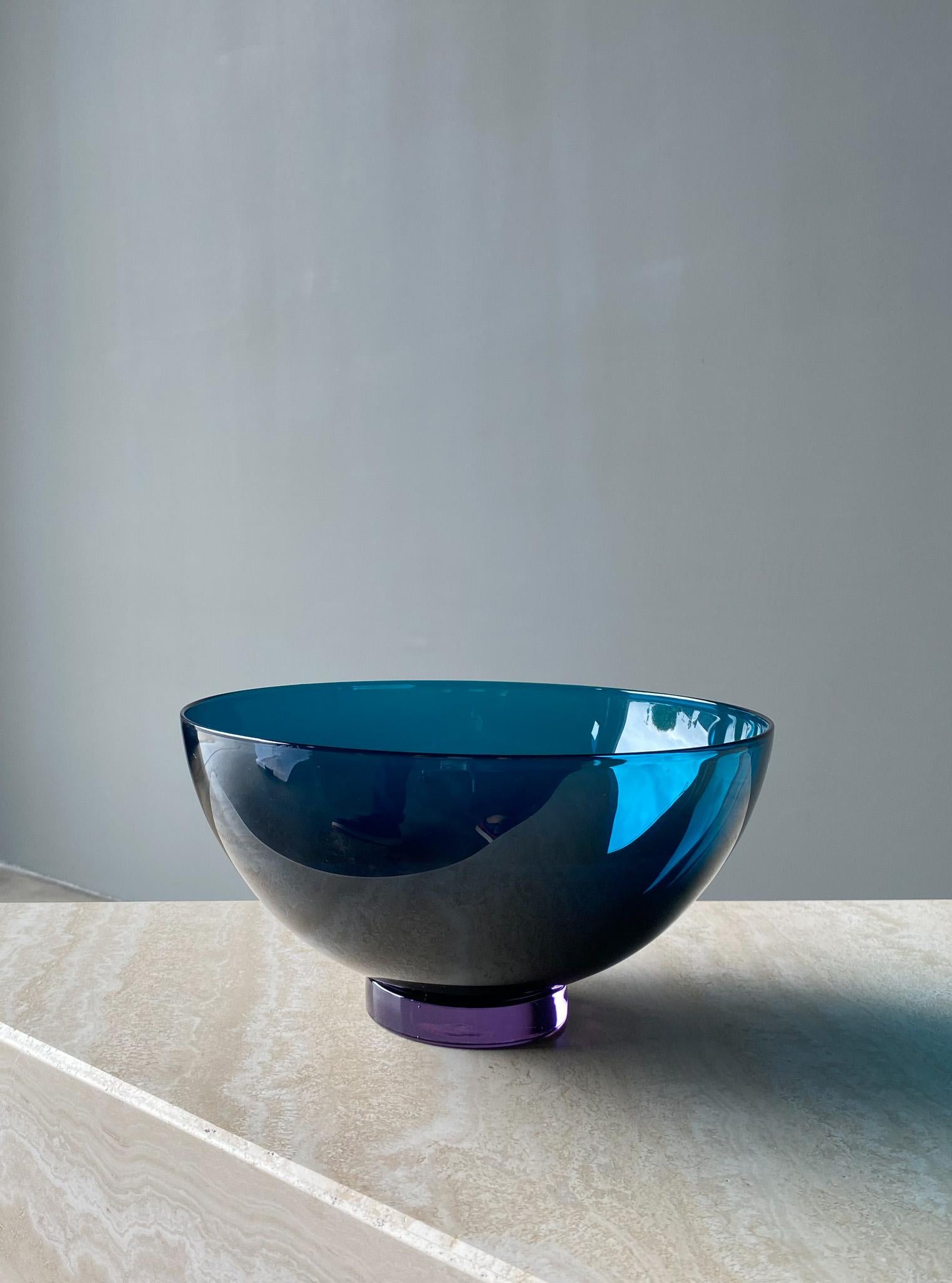 Anja Kjær For Royal Copenhagen Crystal Blue Bowl, deep blue color changes in light.