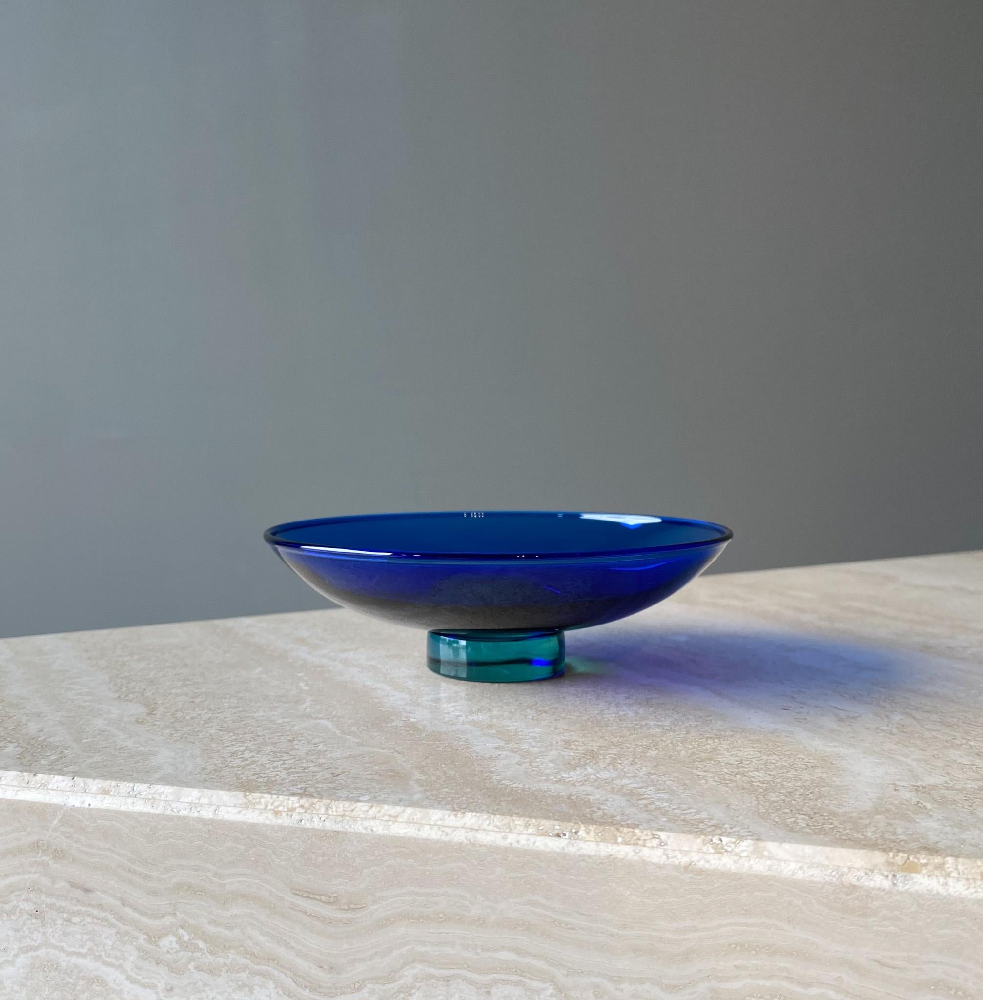 Anja Kjær For Royal Copenhagen Crystal Bowl, deep blue color changes in the light. Good original condition showing very little signs of wear.