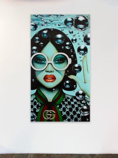 Female Portrait, Water, Sunglasses, Pop, Bubbly Blue by Anja Van Herle