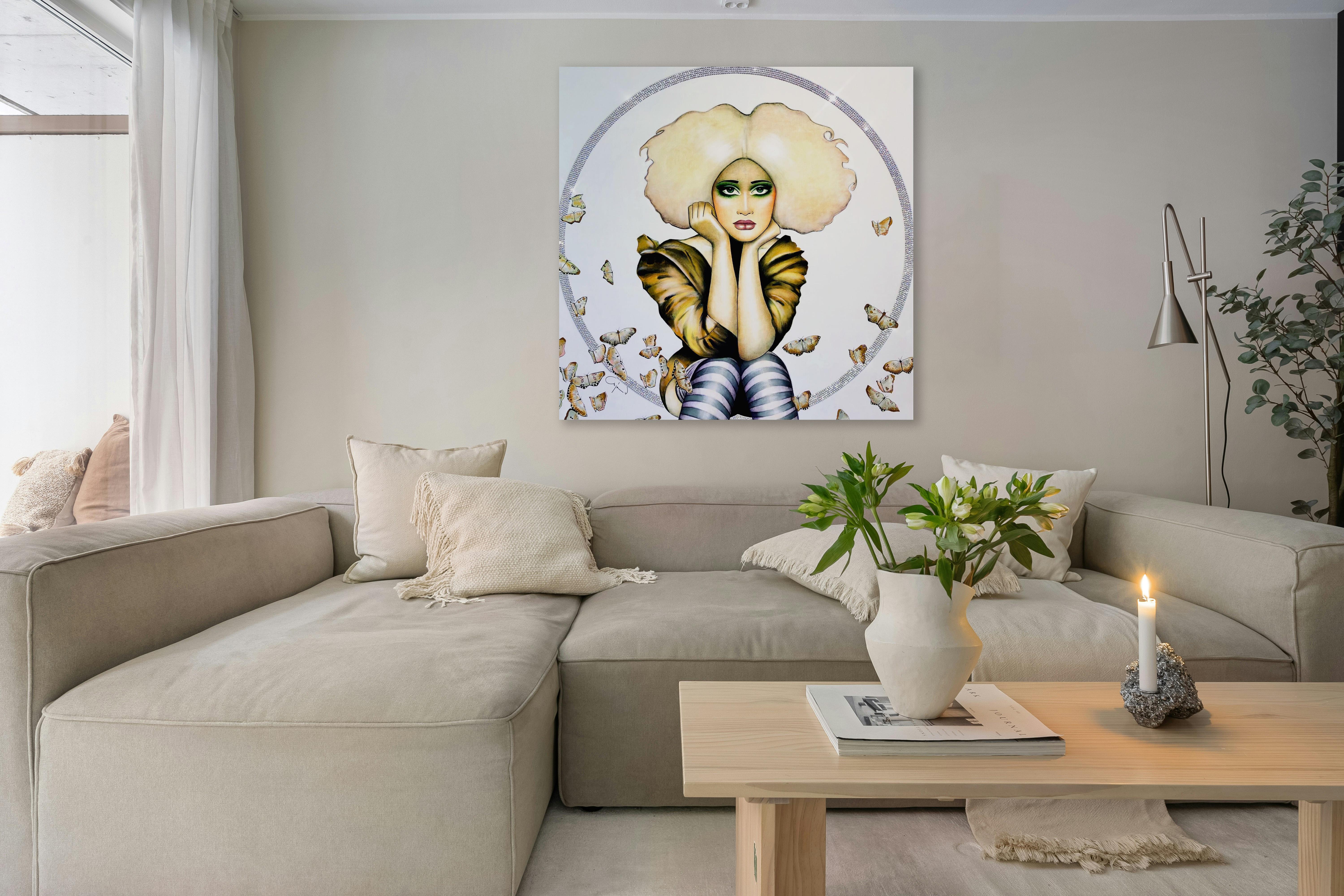Figuratif/pop/Portrait_Acrylique, Swarovski_Fly High Butterfly, Anja Van Herle en vente 3