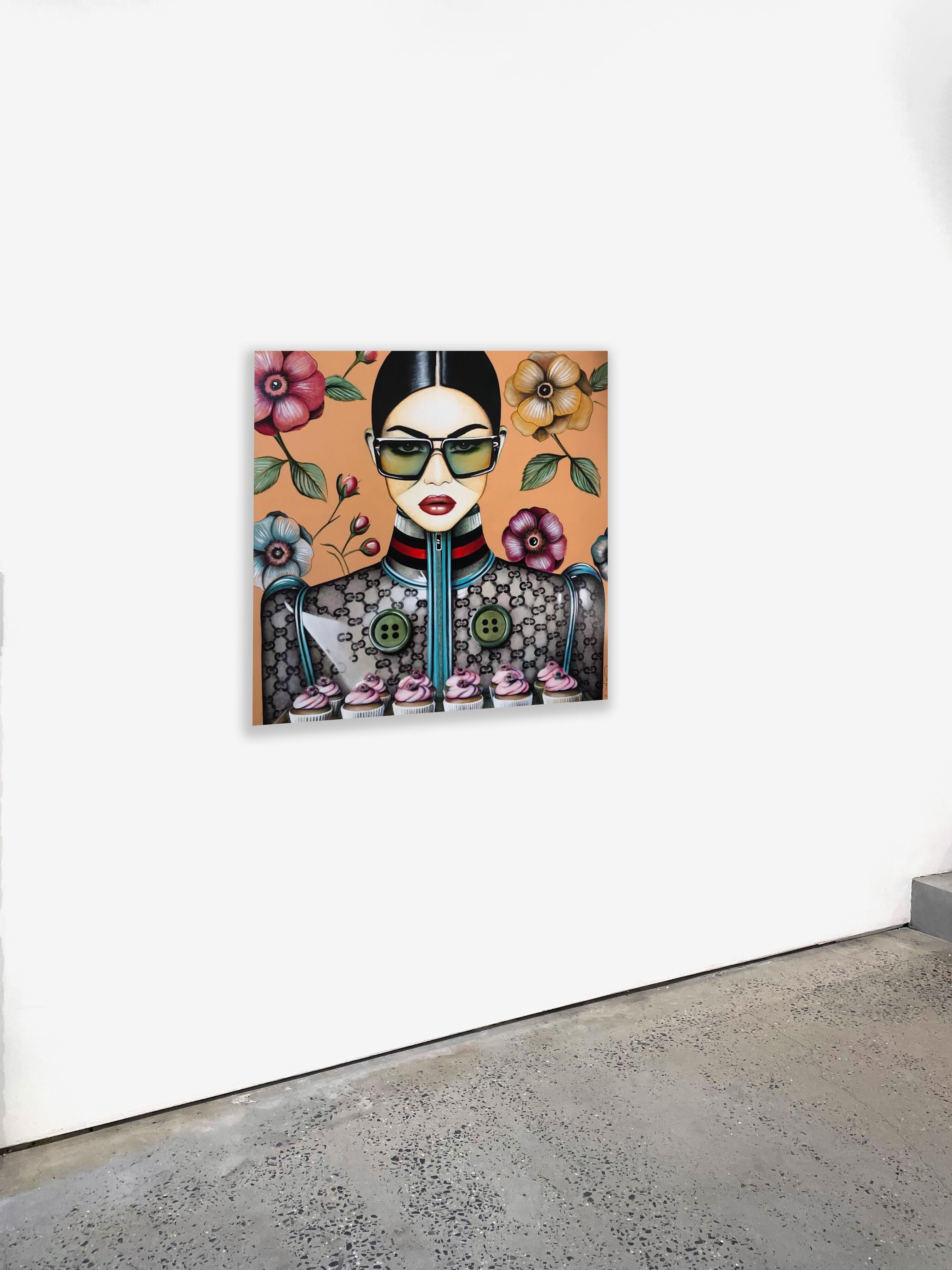 Figurative, Porträt, Sonnenbrille, Pop, Cupcake Couture, Anja Van Herle_Acryl im Angebot 1