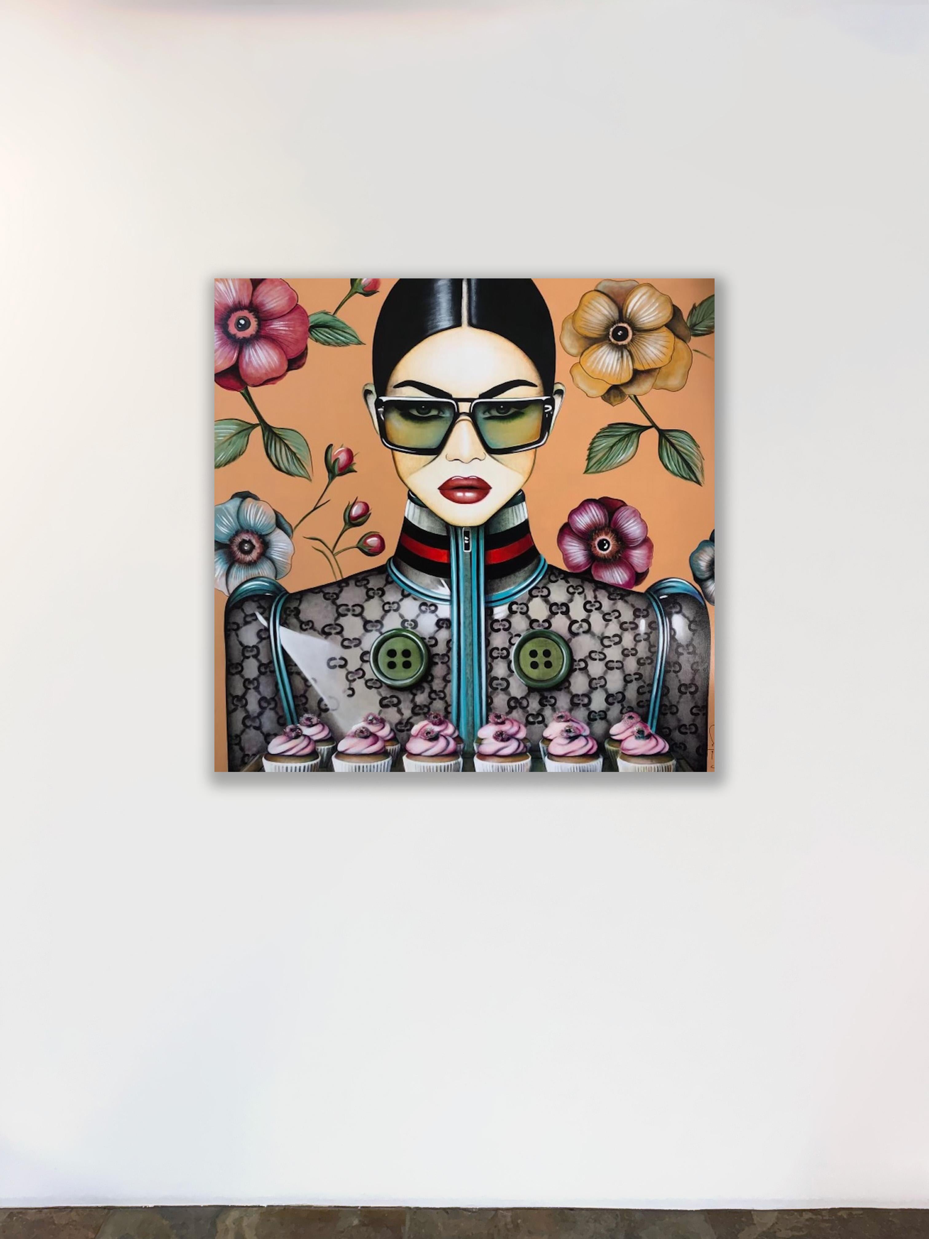 Figurative, Porträt, Sonnenbrille, Pop, Cupcake Couture, Anja Van Herle_Acryl im Angebot 2
