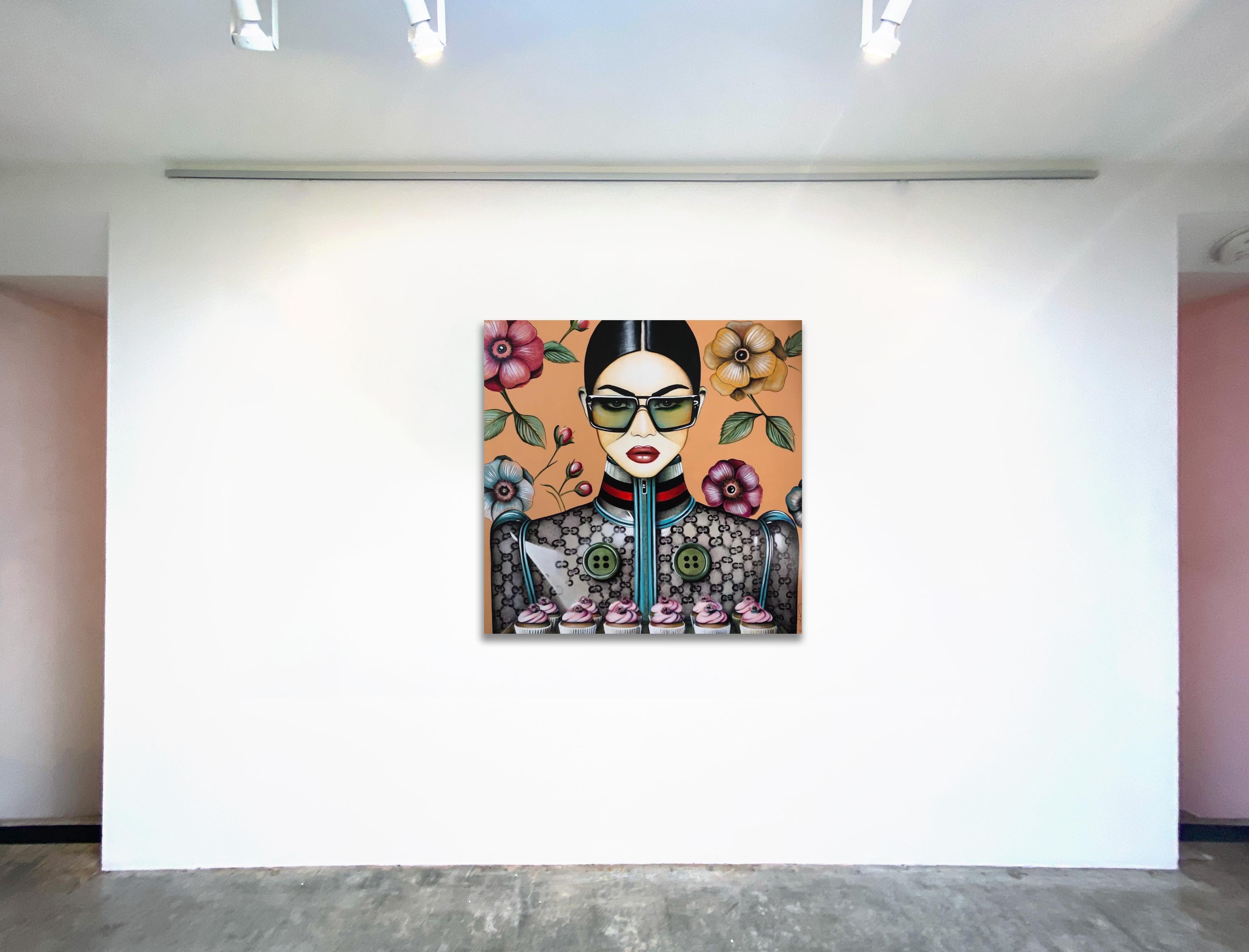 Figurative, Porträt, Sonnenbrille, Pop, Cupcake Couture, Anja Van Herle_Acryl im Angebot 3