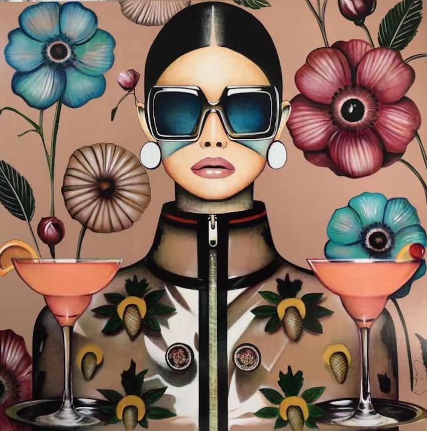 Figurativo, Ritratto, Occhiali da sole, Pop, Sip in Style, Anja Van Herle_Acrilico
