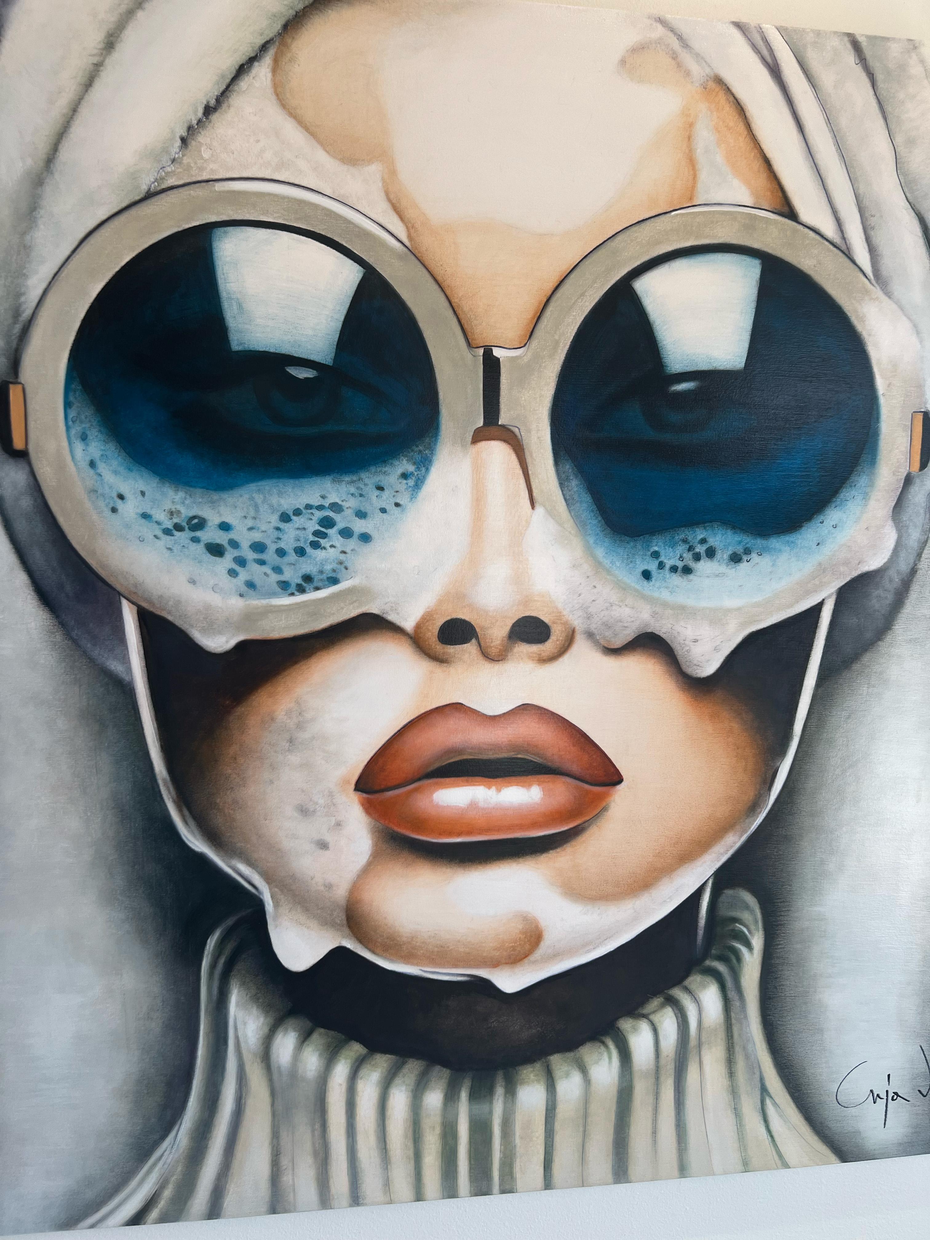 Figurative/Portrait/Sunglasses/Pop_Bubble Bliss, Anja Van Herle_Acrylic For Sale 1