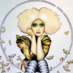 Fly High Butterfly, 2022_Anja Van Herle_Acrylic, Swarovski Crystals on Panel