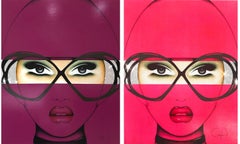 For Your Eyes Only, Anja Van Herle, Pink & Purple Diptych, Figurative, Portrait