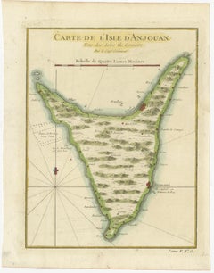 Anjouan Island, Comoros – French Naval Sea Chart by Bellin, c.1765