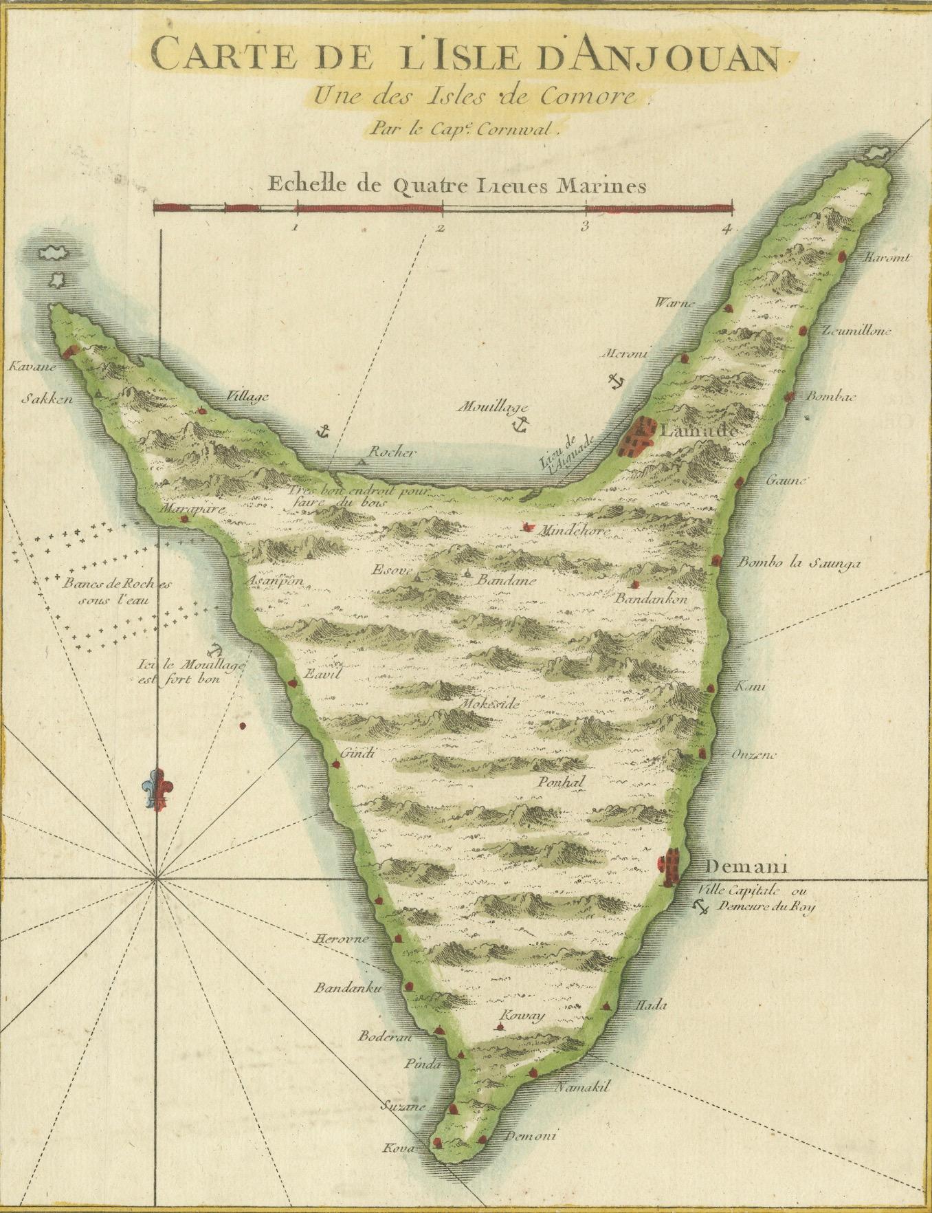 Anjouan Island, Comoros – French Naval Sea Chart by Bellin, c.1765