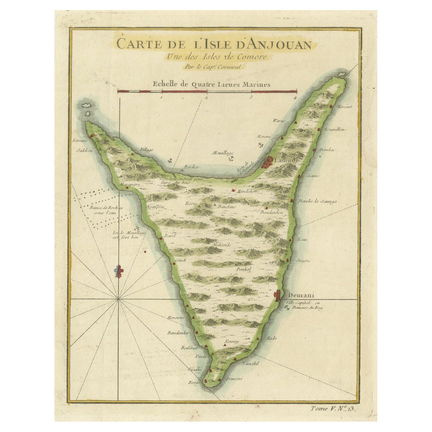 Anjouan Island, Comoros – French Naval Sea Chart by Bellin, c.1765