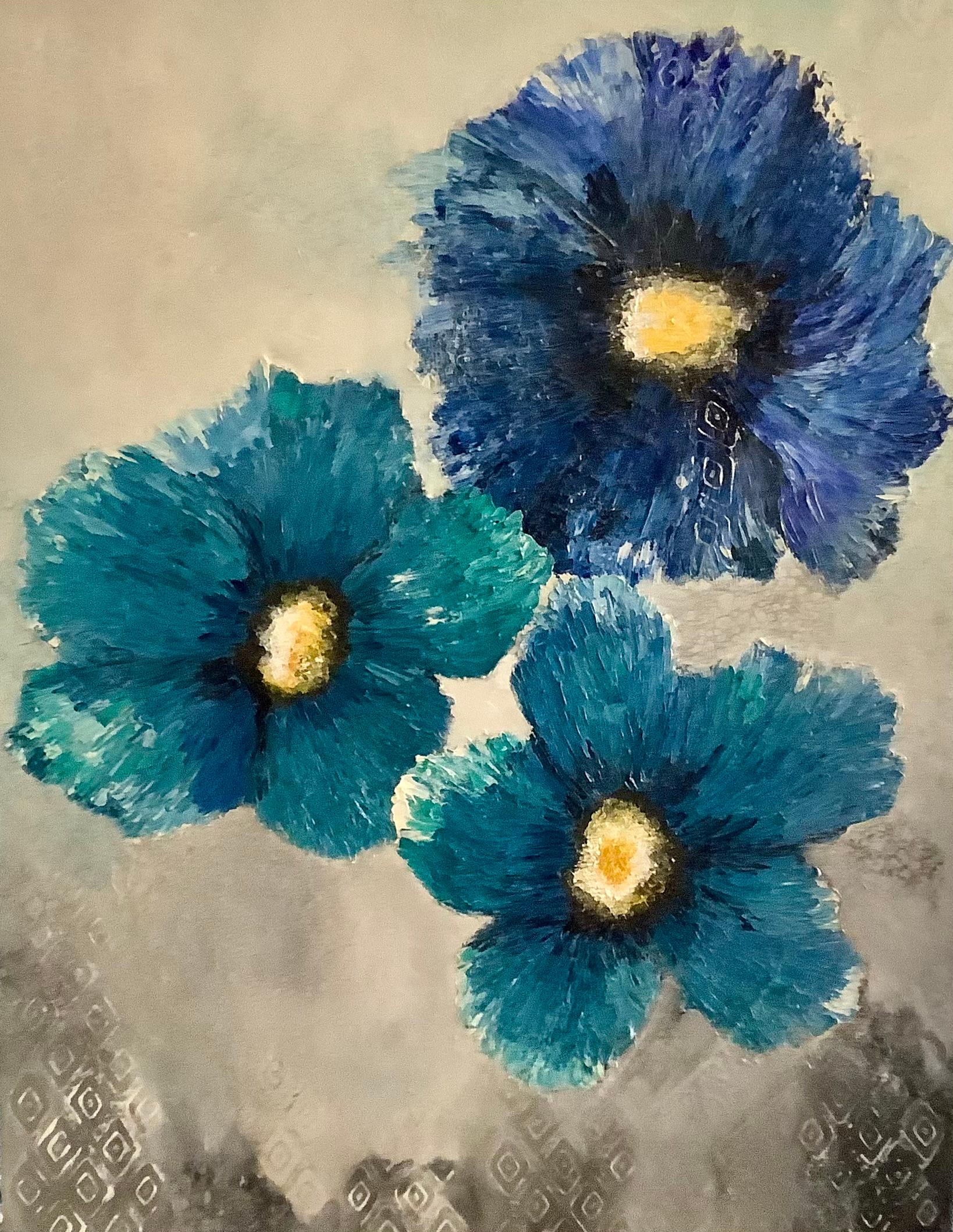 Anjum Motiwala Still-Life Painting - Blue Poppies