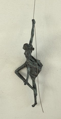 Come Down n.4287 - hanging female brozne sculpture human in motion