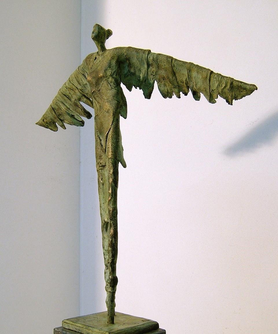 Ladybird - contemporary unique figurative flying female wings bronze sculpture - Sculpture by Anke Birnie