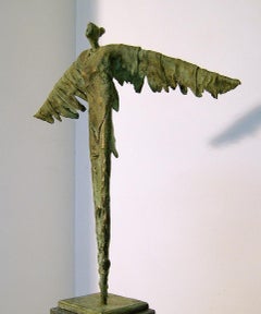 Ladybird - contemporary unique figurative flying female wings bronze sculpture