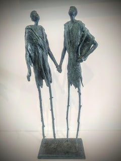 Looking at the Stars - Figurative Bronze Sculpture: A Whimsical Pair