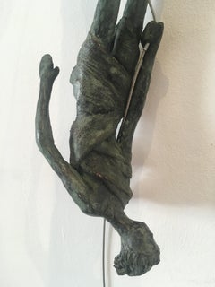 Upside Down n.4087 - unique hanging bronze sculpture female human motion acrobat