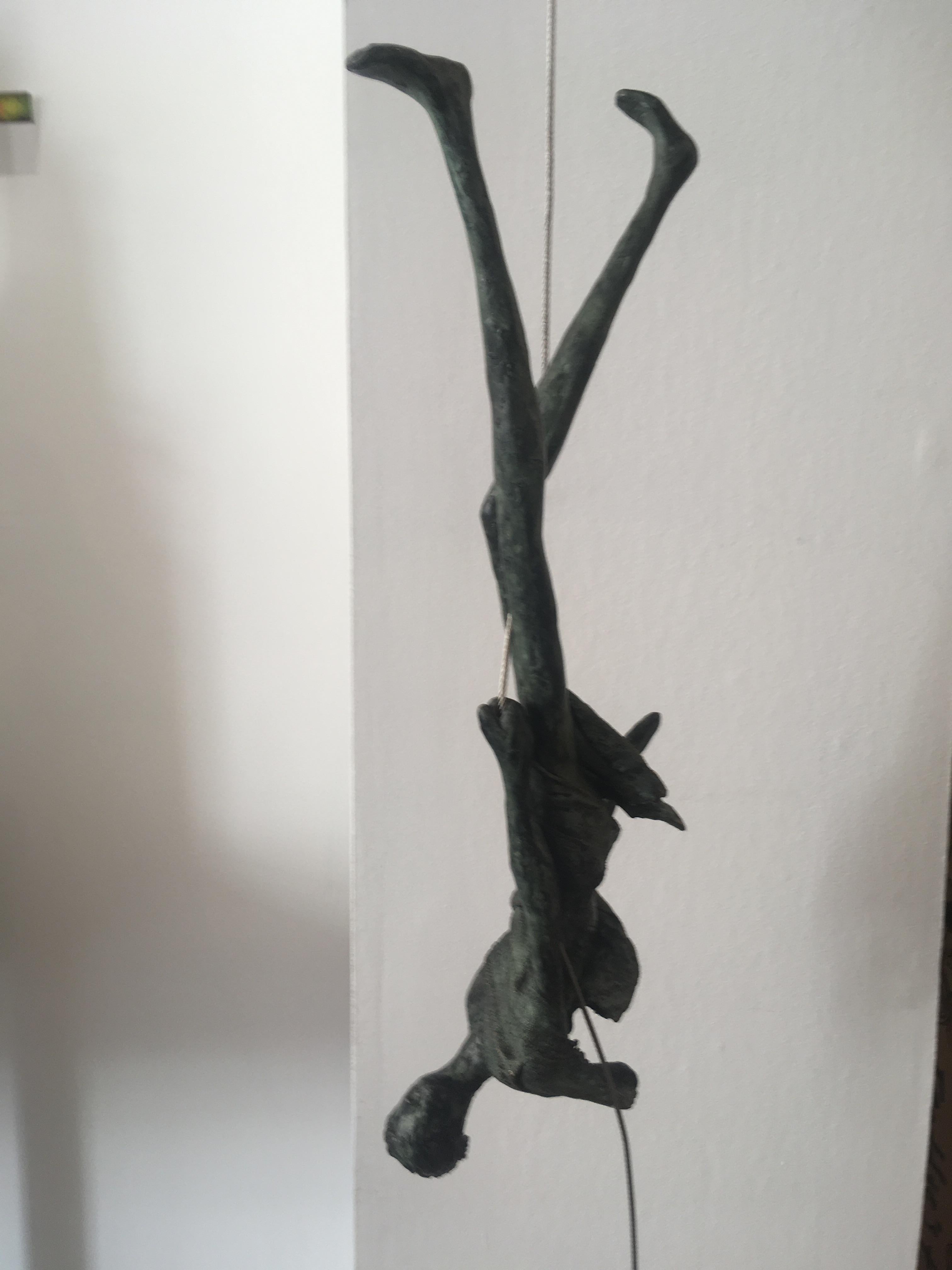 Upside Down n.4087 - unique hanging bronze sculpture female human motion acrobat - Contemporary Sculpture by Anke Birnie