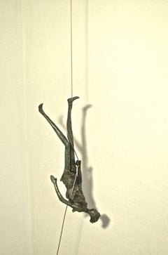 Upside Down n.4087 - unique hanging bronze sculpture female human motion acrobat