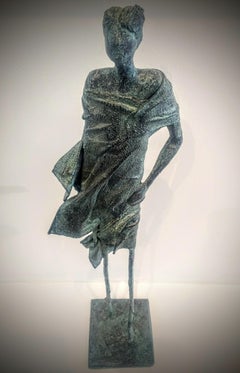 Walking in the Forest - Figurative Sculpture in Bronze: A Whimsical Character