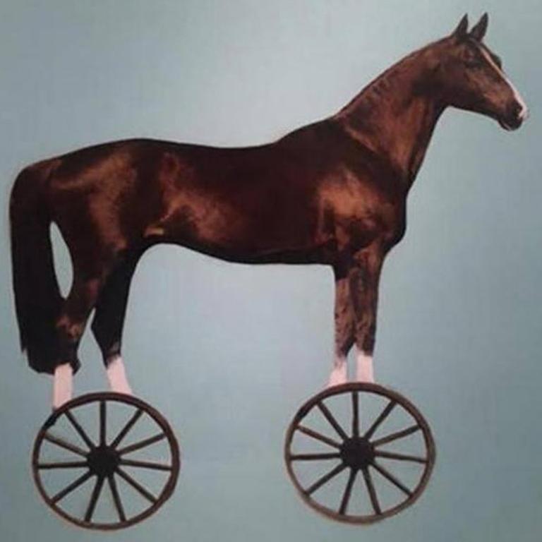 Wheels by artist Anke Schofield is a contemporary figurative mixed media on panel horse painting that measures 60 x 60 and is priced at $10,500.

Anke Schofield was born in Ithaca, New York in 1972 and was apprenticed as a professional photographer