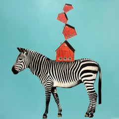 "Zebra Stack" Animal contemporain Abstrait Collage Mixed Media sur panneau
