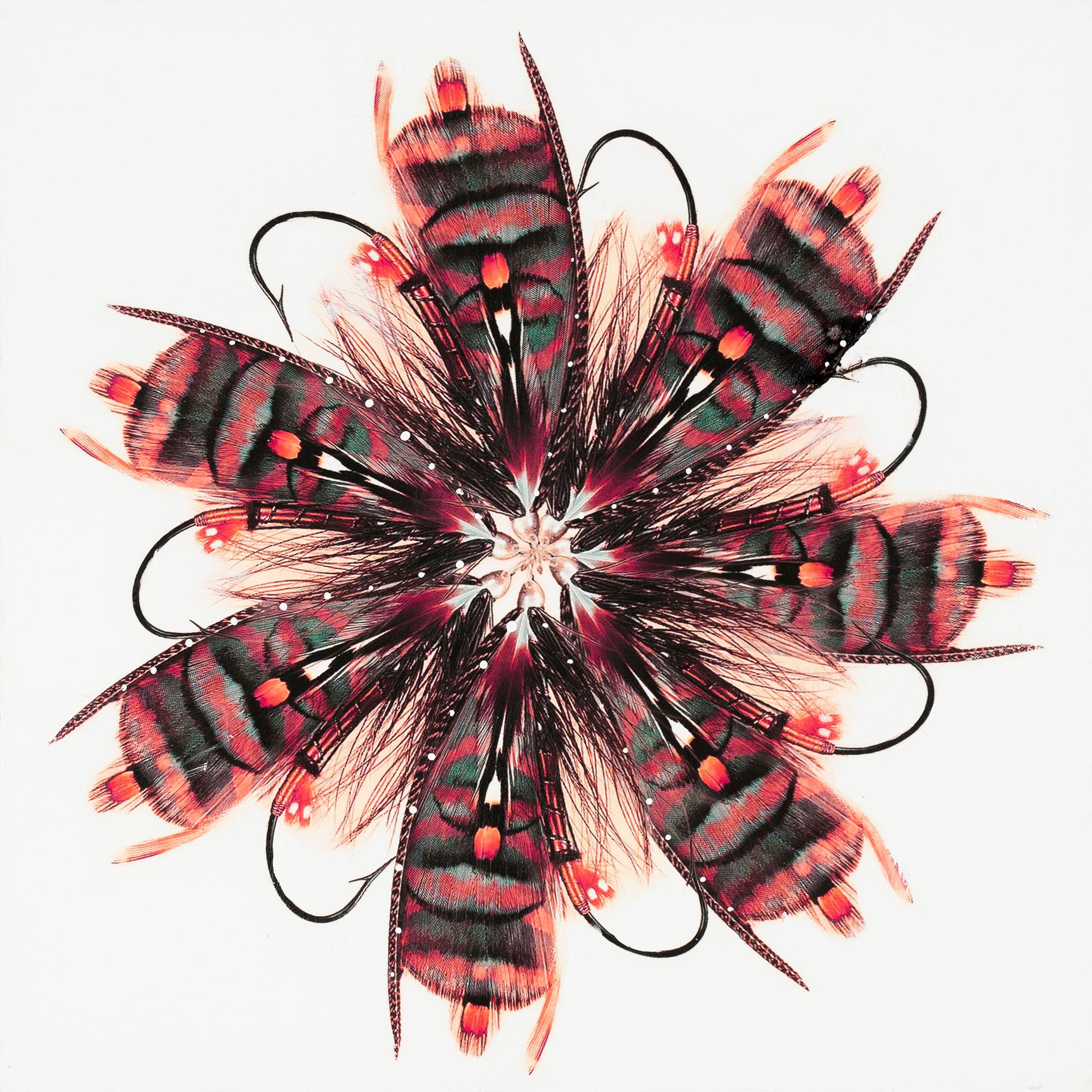 "Mosca 4" Señuelo de pesca contemporáneo Fotocollage Técnica mixta sobre panel - Mixed Media Art de Anke Schofield