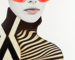 "Ski Bunny" Contemporary Mixed Media Collaged Figurative Portrait On Panel