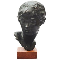 Vintage Anker Hoffmann Bronze Bust of Young Girl, Denmark, 1963