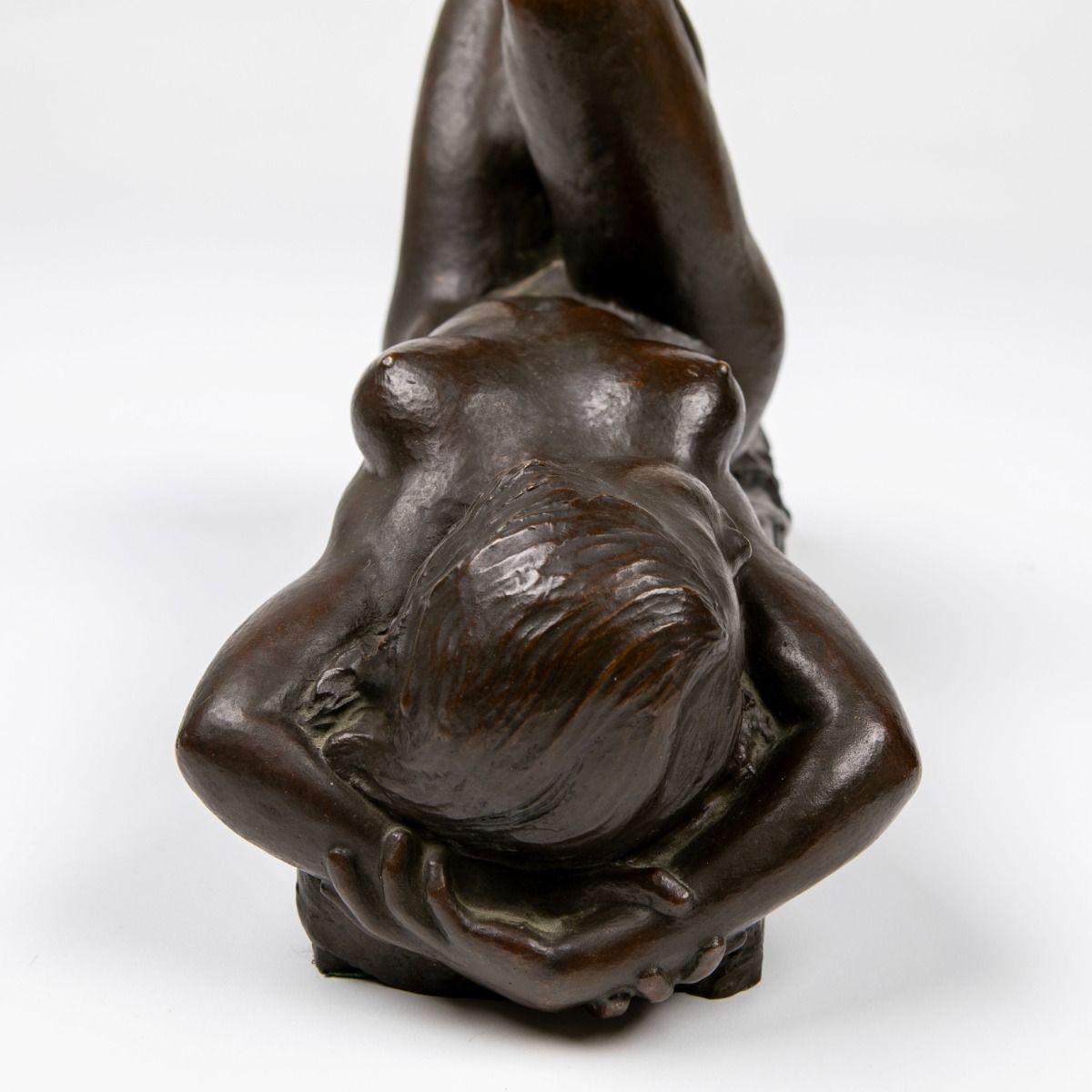 Anker Hoffmann Dark-Patinated Bronze Sculpture, 'Reclining Nude Woman