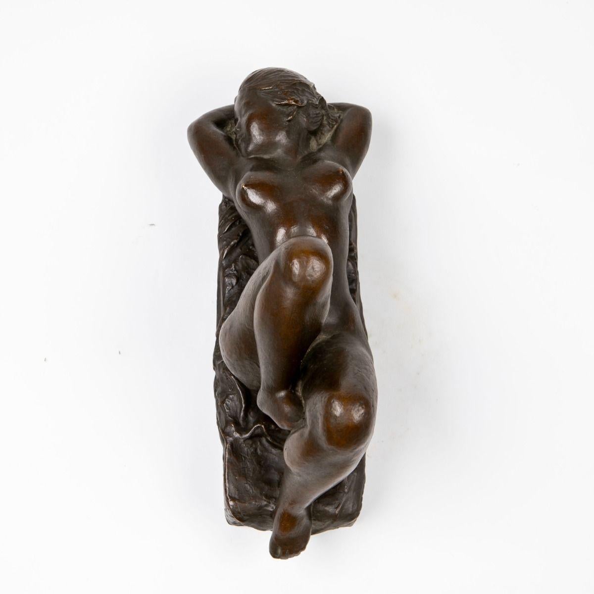 20th Century Anker Hoffmann Dark-Patinated Bronze Sculpture, 'Reclining Nude Woman