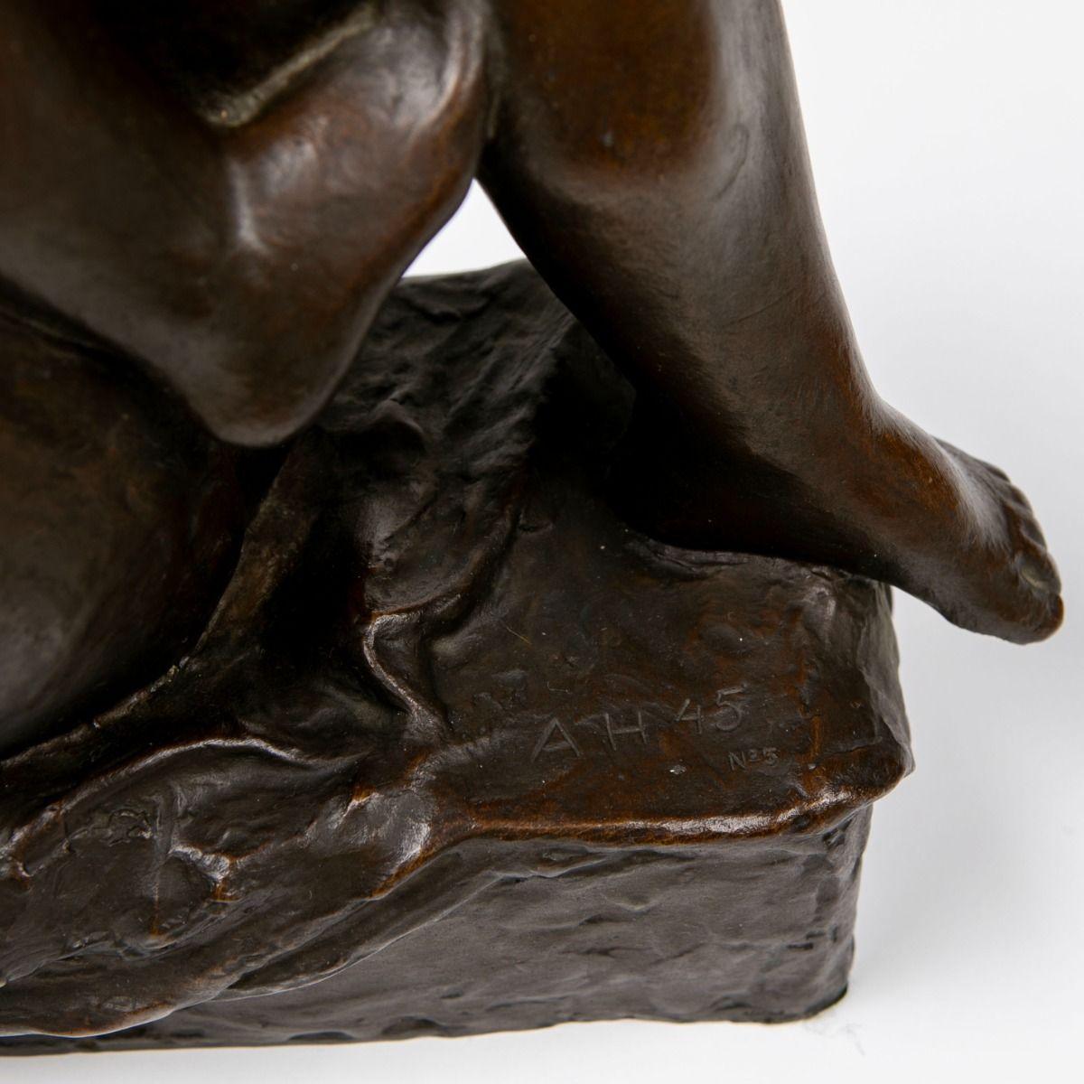 Anker Hoffmann Dark-Patinated Bronze Sculpture, 'Reclining Nude Woman