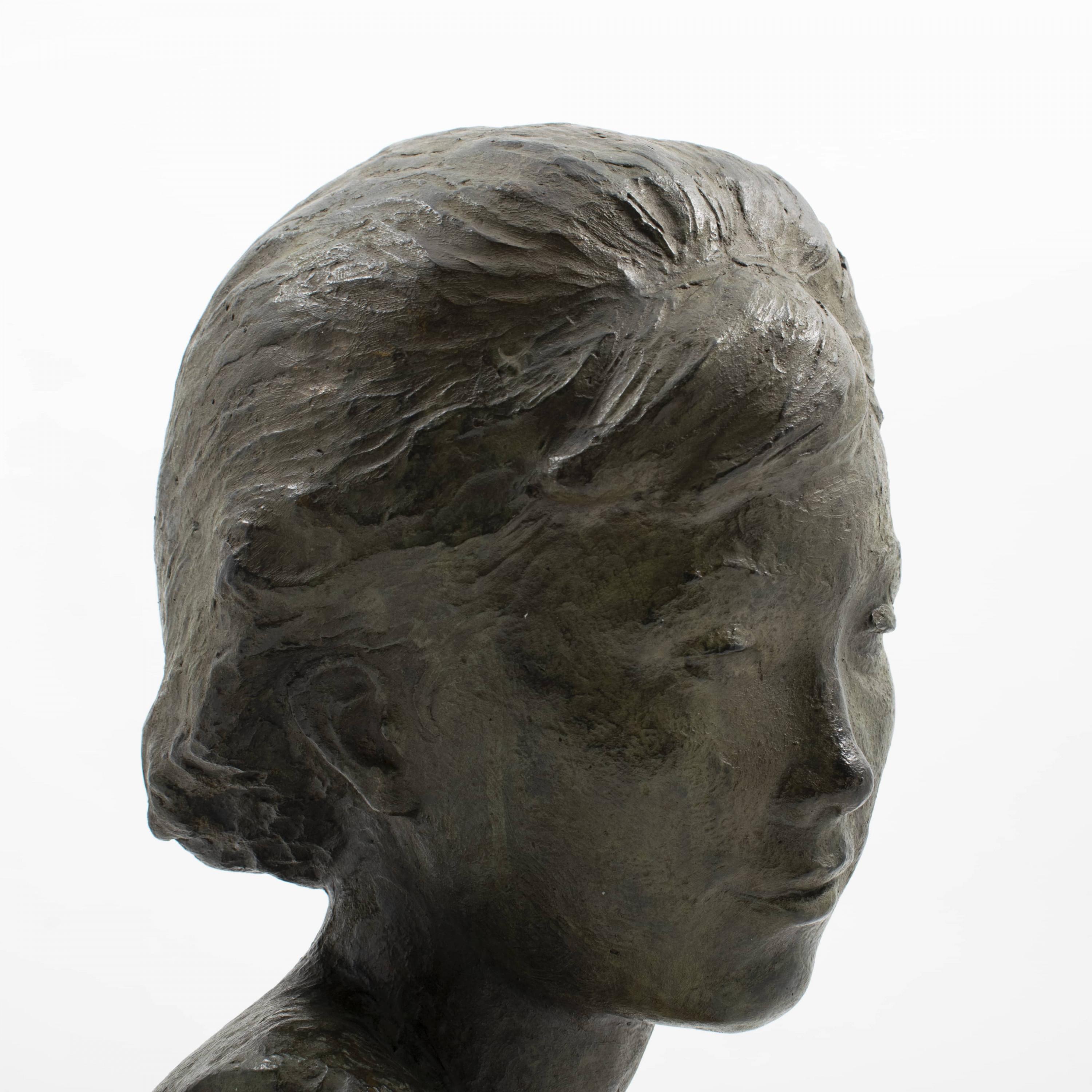 Mid-20th Century Anker Hoffmann, Green Patinated Bronze Sculpture of a Young For Sale