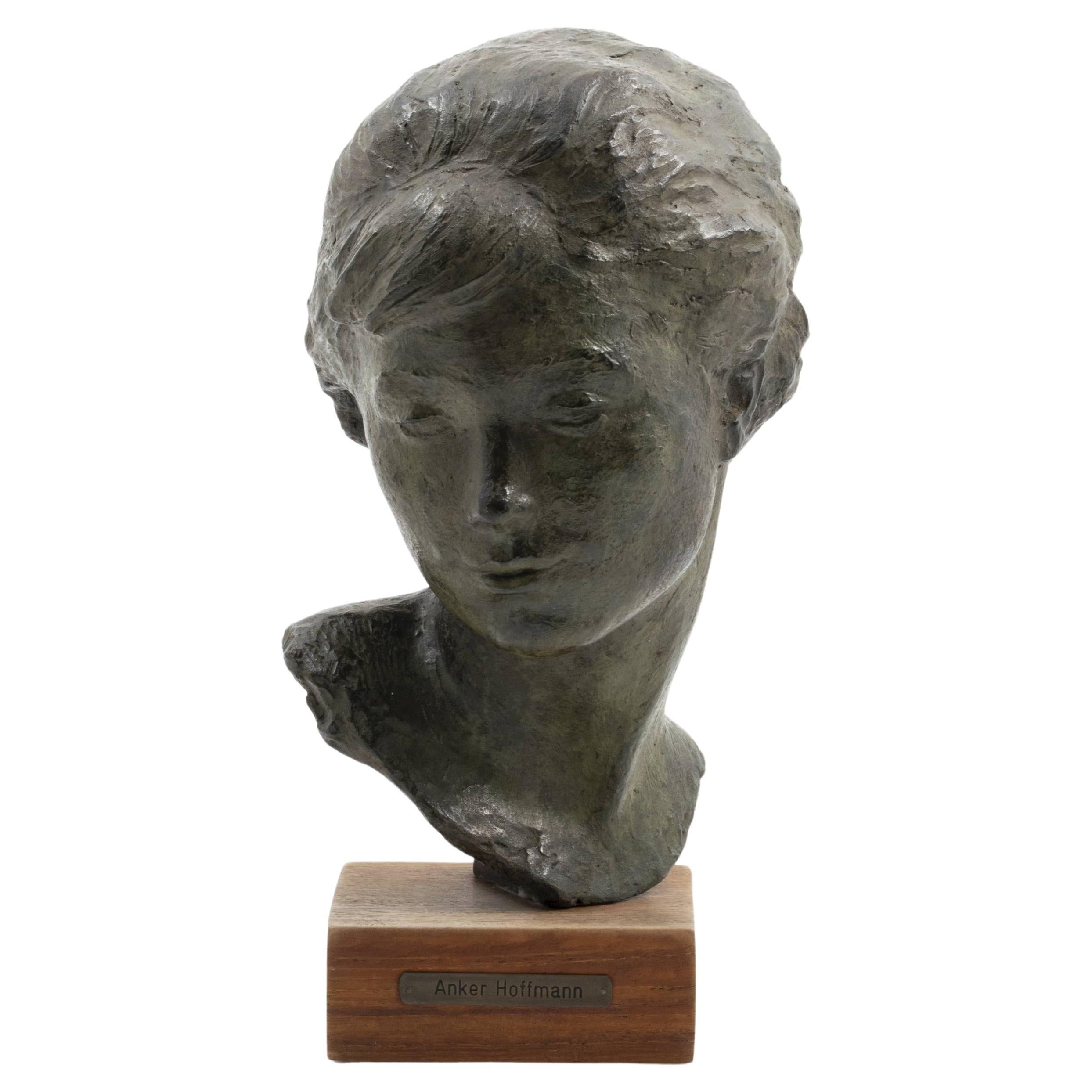 Anker Hoffmann, Green Patinated Bronze Sculpture of a Young