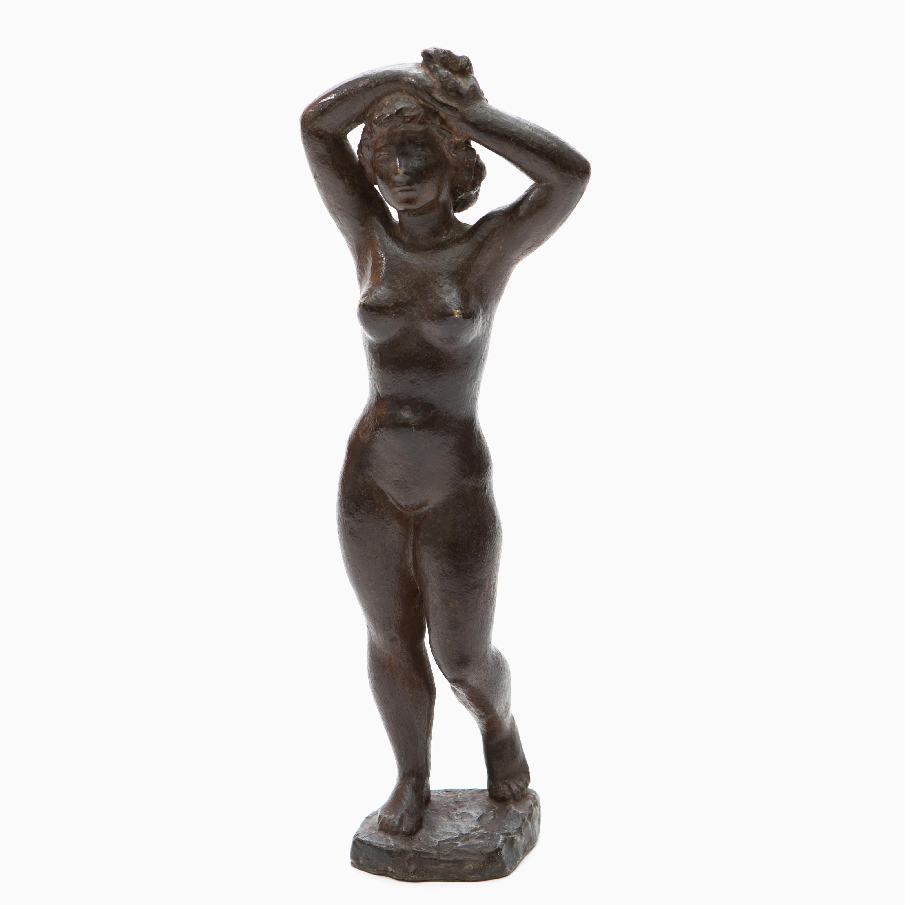 Anker Hoffmann Escultura de bronce patinado de una figura femenina desnuda de pie, 1956 en Bueno estado para la venta en Kastrup, DK