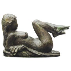 Anker Hoffmann "Woman Resting" Bronze Sculpture with Green Patina