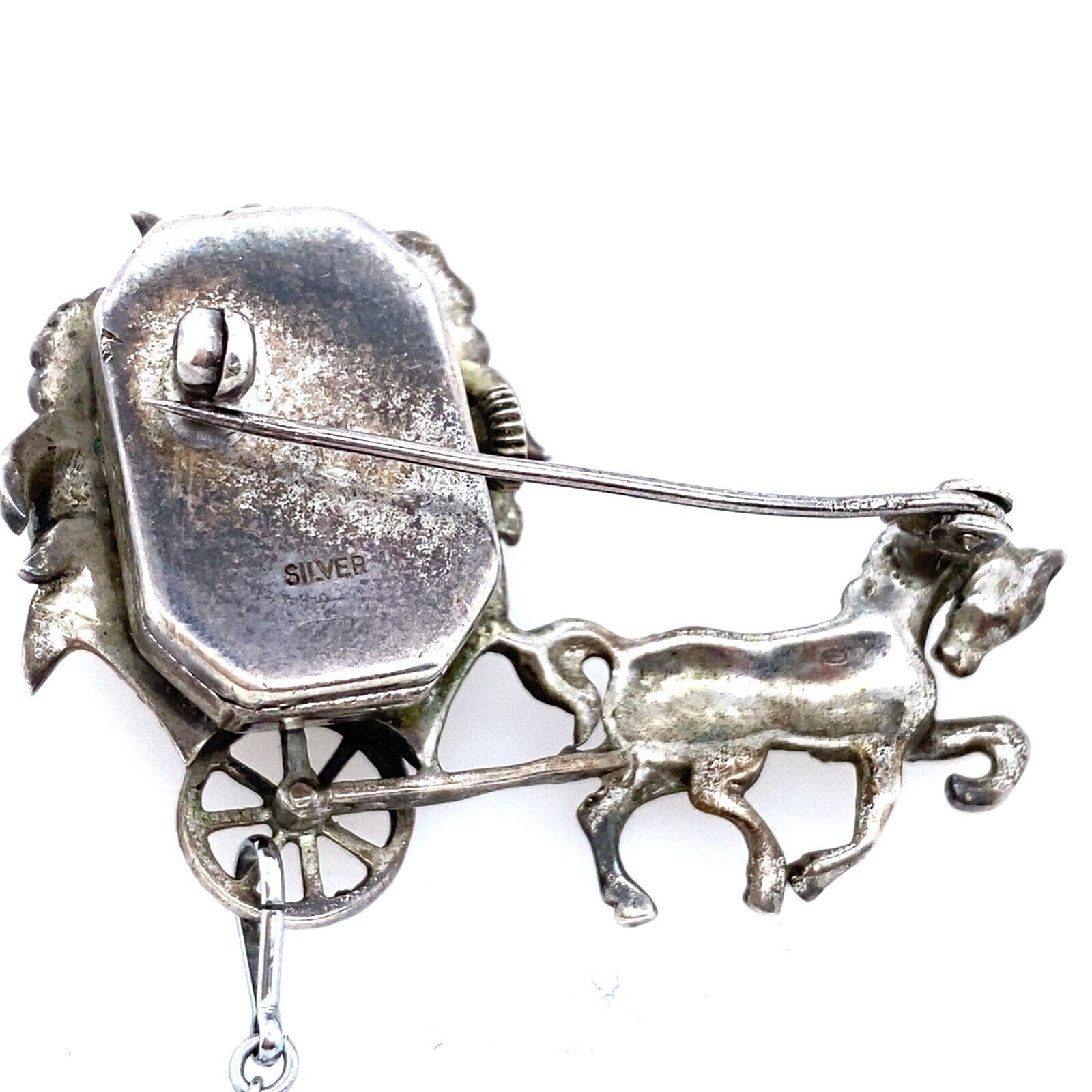 Anker Silver Horse and Carriage Monarch Brooch/Watch with Marcasite, 1950's In Good Condition For Sale In London, GB