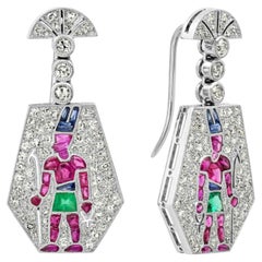 Ankh 1.43 Total Carat Diamond and Gemstone 2.81 TCW Platinum Drop Earrings