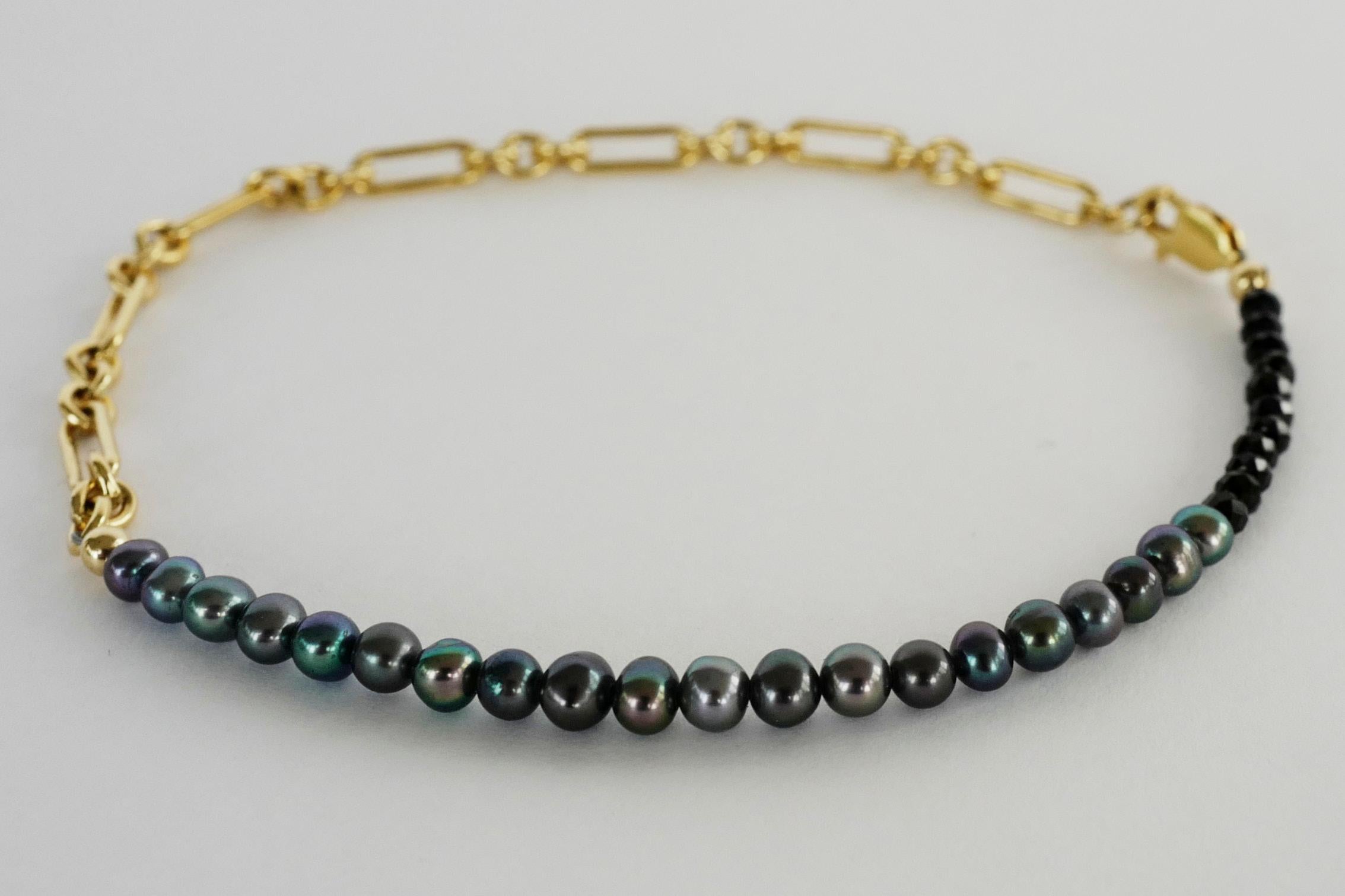 Round Cut Ankle Bracelet Beaded Black Pearl Spinel Gold Filled Chain J Dauphin
