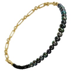 Ankle Bracelet Beaded Black Pearl Spinel Gold Filled Chain J Dauphin