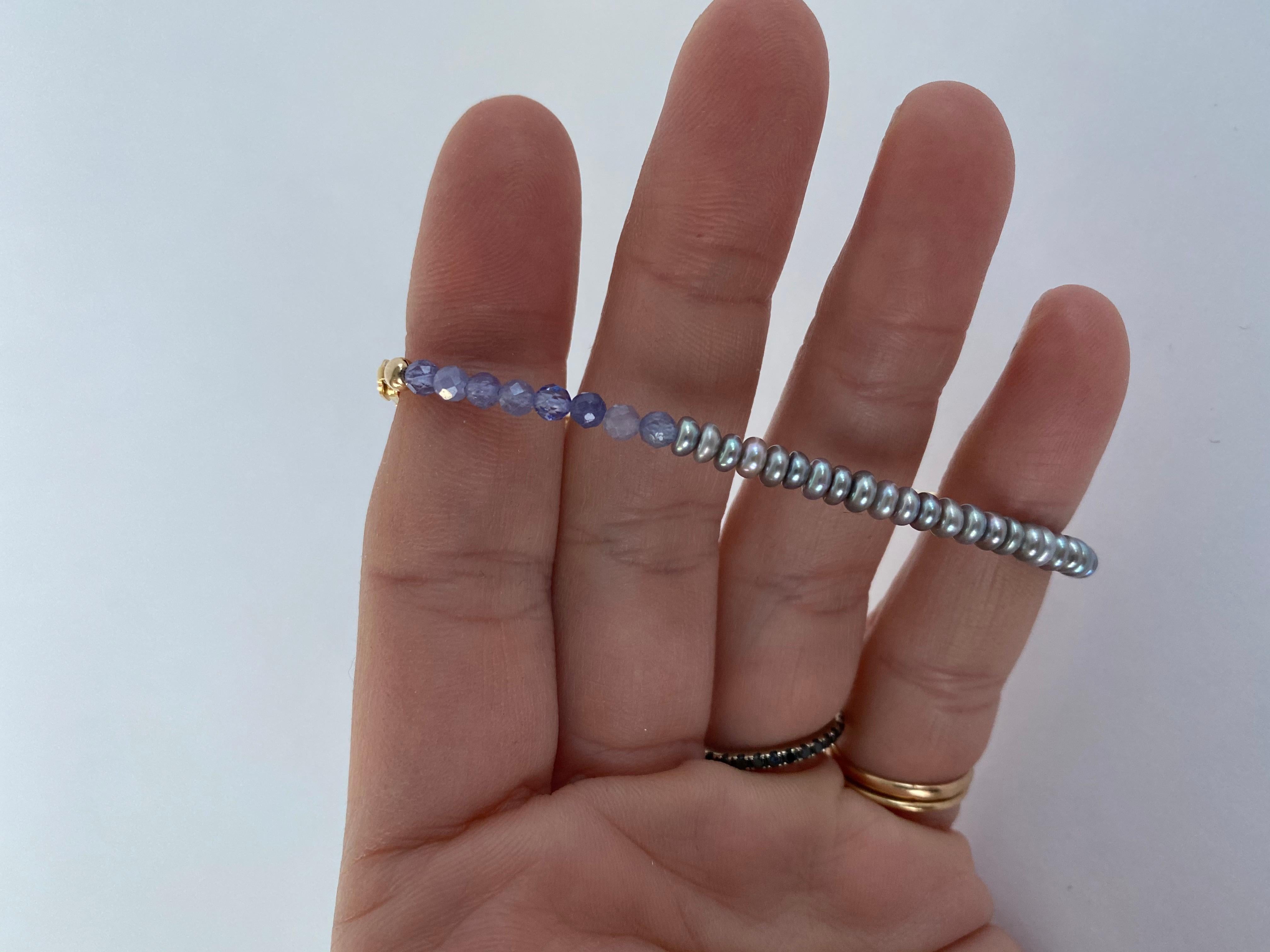 Perle Tansanit Stiefelette Armband Perlen Gold gefüllte Kette J Dauphin Damen im Angebot