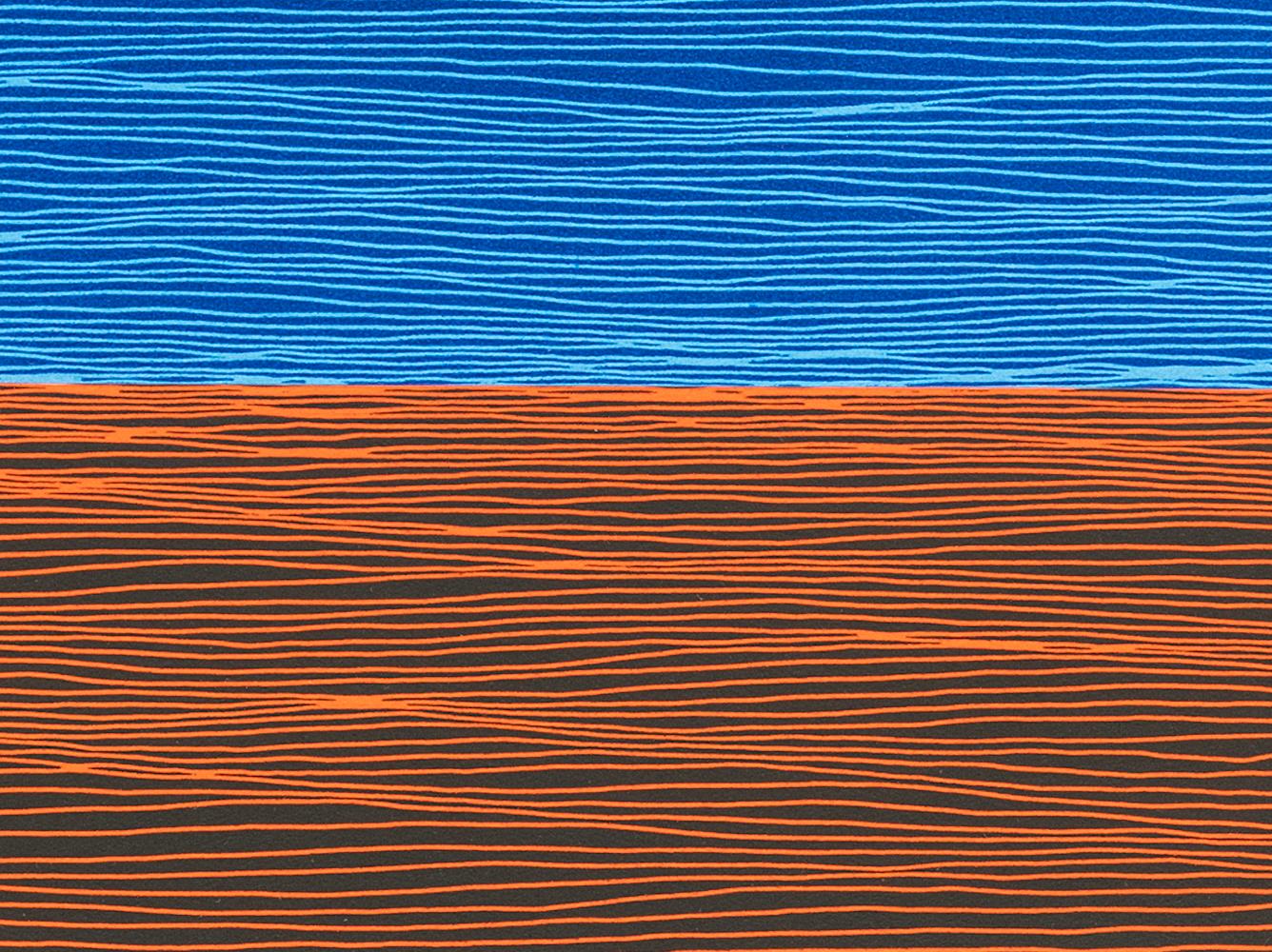 Alba Gem I,  Minimalist Linocut in Blue and Earth Tones