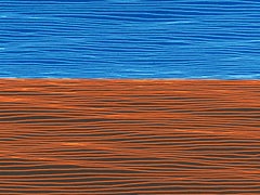 Alba Gem I,  Linogravure minimaliste dans les tons bleu et terre