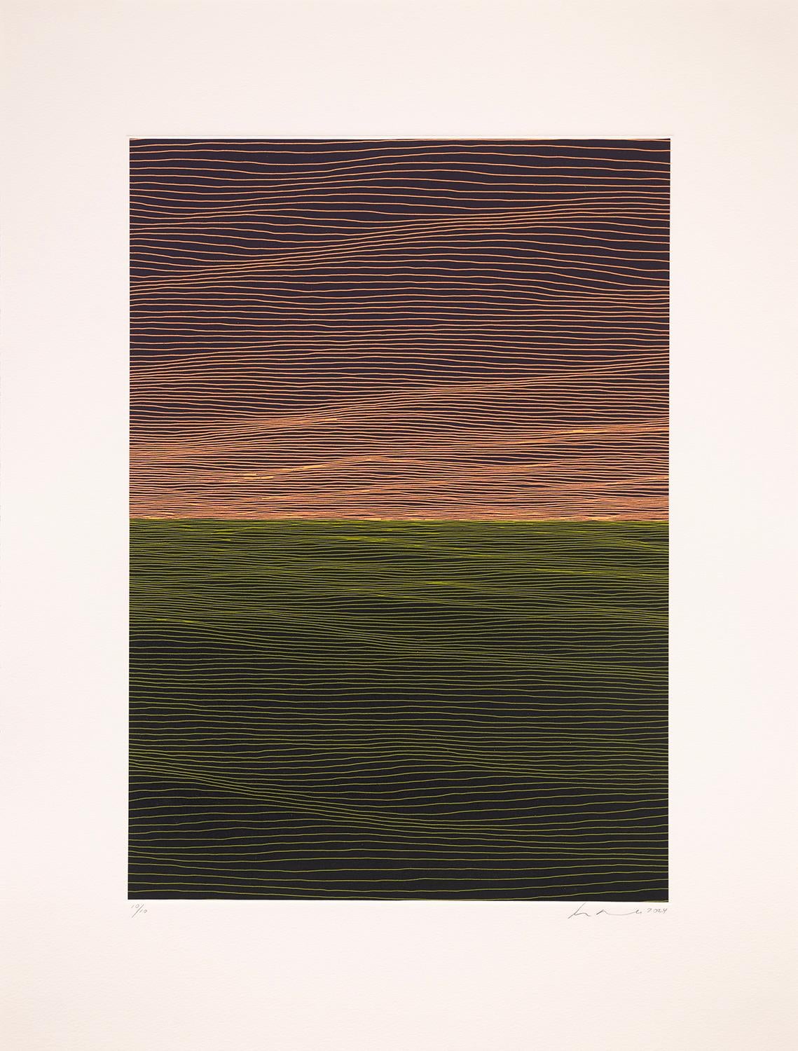 Ann Aspinwall Landscape Print - Alba Gem III, Minimalist Linocut in Earth Tones, 18 x 13 in. Image, 25x19 sheet