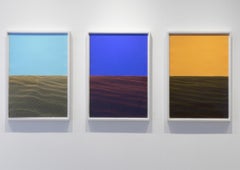 Ann Aspinwall, Ray triptych, abstract linocut and collagraph with hand coloring