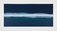Brume II, serigrafia astratta contemporanea dai toni gioiello blu e verde