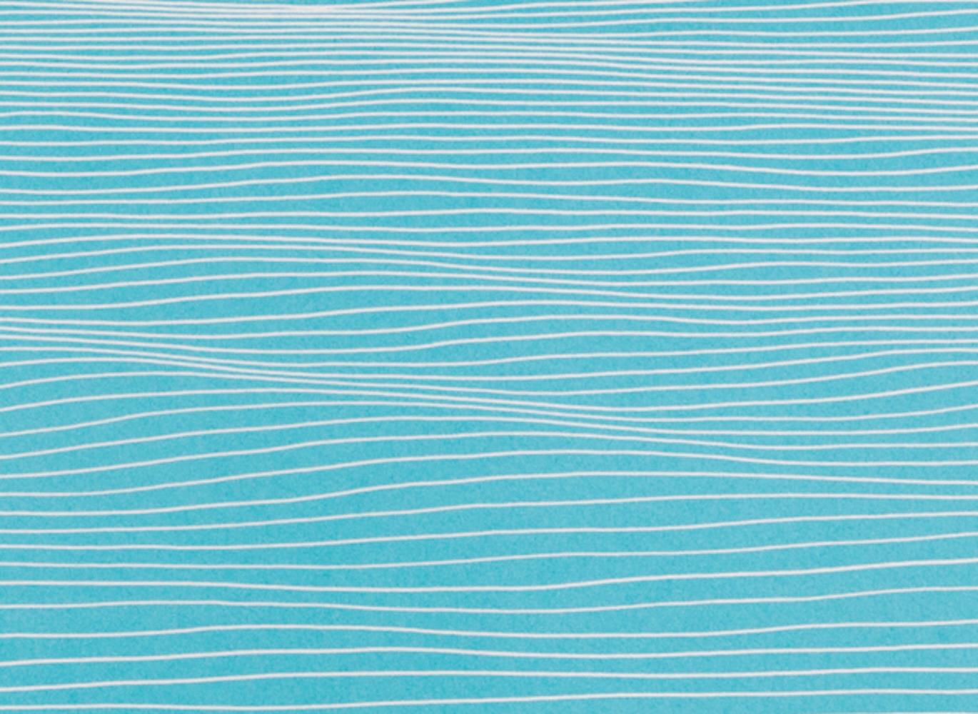 Caligo III - Sereno Estampado Horizonte Oceánico En Azules Con Sutiles Detalles Lineales - Print Contemporáneo de Ann Aspinwall