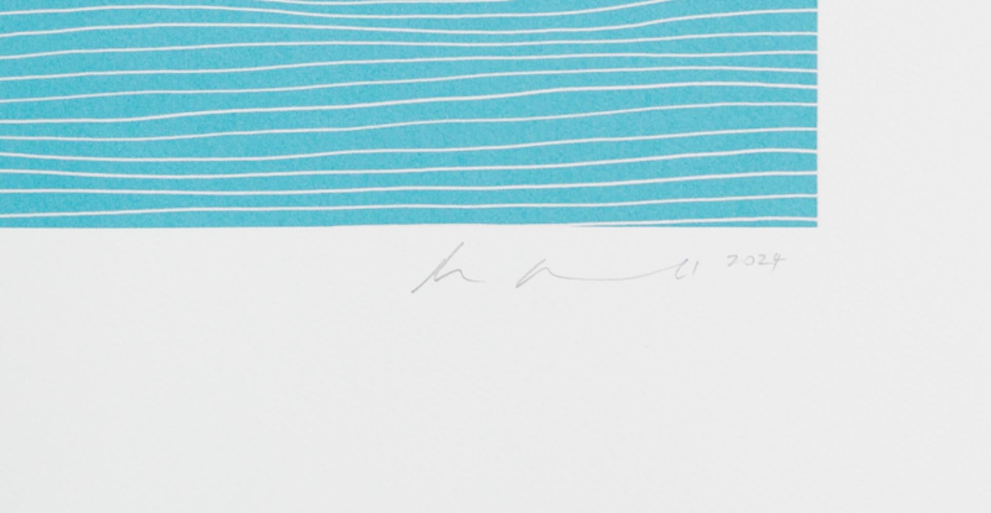 Caligo III - Sereno Estampado Horizonte Oceánico En Azules Con Sutiles Detalles Lineales en venta 1