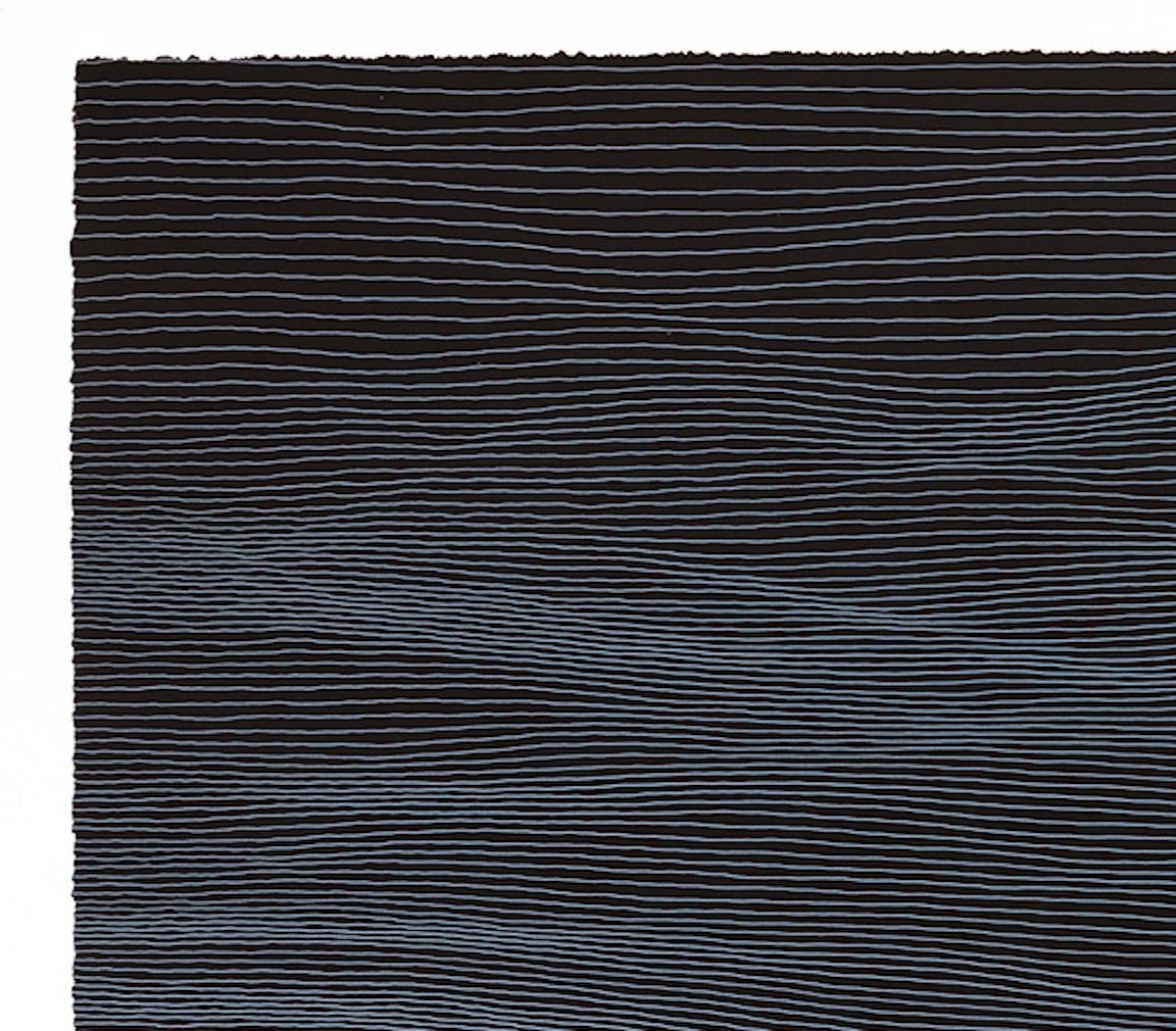 Ann Aspinwall’s Helios is a striking large-scale work that exemplifies her mastery of minimal color and intricate mark-making. Known for her precise printmaking and deep understanding of color interaction, Aspinwall maximizes visual impact with a