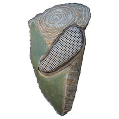 Scultura da parete brutalista assemblata astratta in verde e marrone